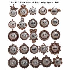 Set 08: Bakır Renk 25 mm Zincirli Yuvarlak 25 li Metal Kolye Aparatı Seti