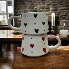 Seramik El İşi Klasik Kırmızı Siyah Kalp Sevgili Kupa Bardak Mug
