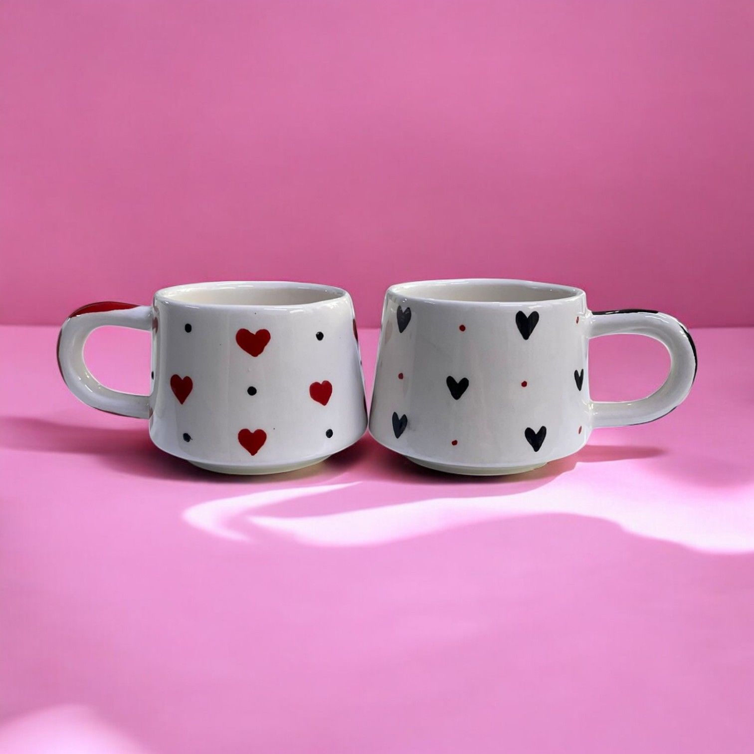 Seramik El İşi Klasik Kırmızı Siyah Kalp Sevgili Kupa Bardak Mug