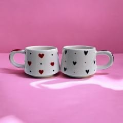 Seramik El İşi Klasik Kırmızı Siyah Kalp Sevgili Kupa Bardak Mug