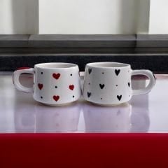 Seramik El İşi Klasik Kırmızı Siyah Kalp Sevgili Kupa Bardak Mug