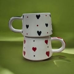 Seramik El İşi Klasik Kırmızı Siyah Kalp Sevgili Kupa Bardak Mug