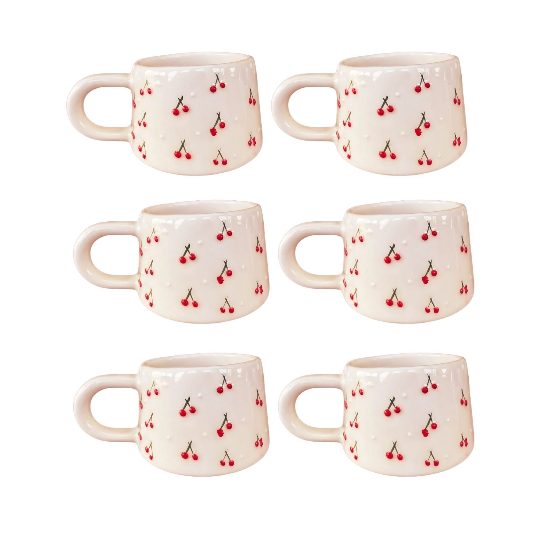 6 Adet  El İşi Klasik Seramik Baby Kiraz Kupa Bardak Mug