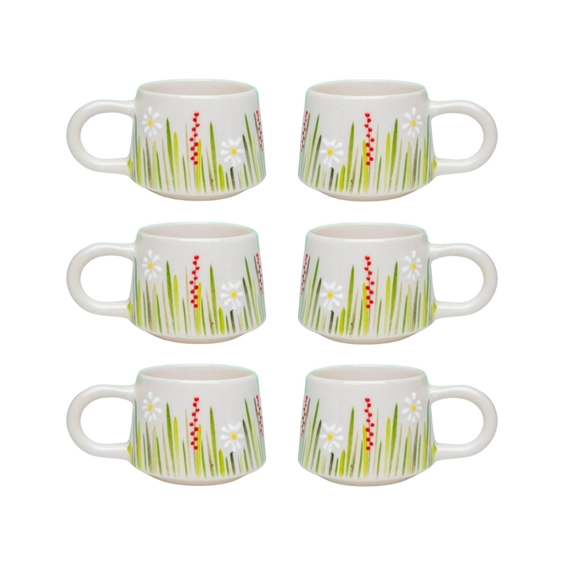 6 Adet  El İşi Klasik Seramik Beyaz Papatya Kupa Bardak Mug