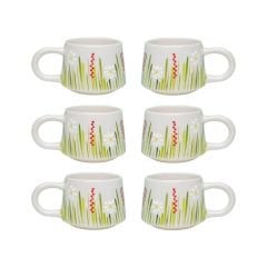 6 Adet  El İşi Klasik Seramik Beyaz Papatya Kupa Bardak Mug