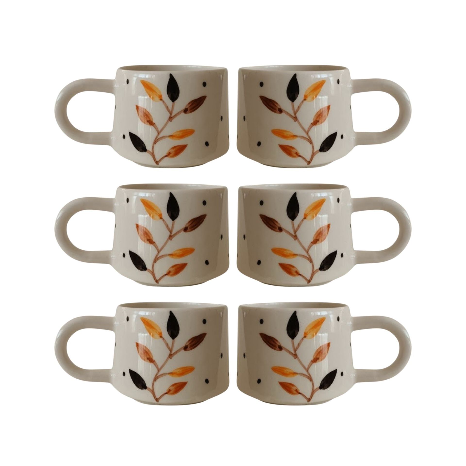 6 Adet  El İşi Klasik Seramik Bozkır Desenli Kupa Bardak Mug