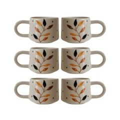 6 Adet  El İşi Klasik Seramik Bozkır Desenli Kupa Bardak Mug