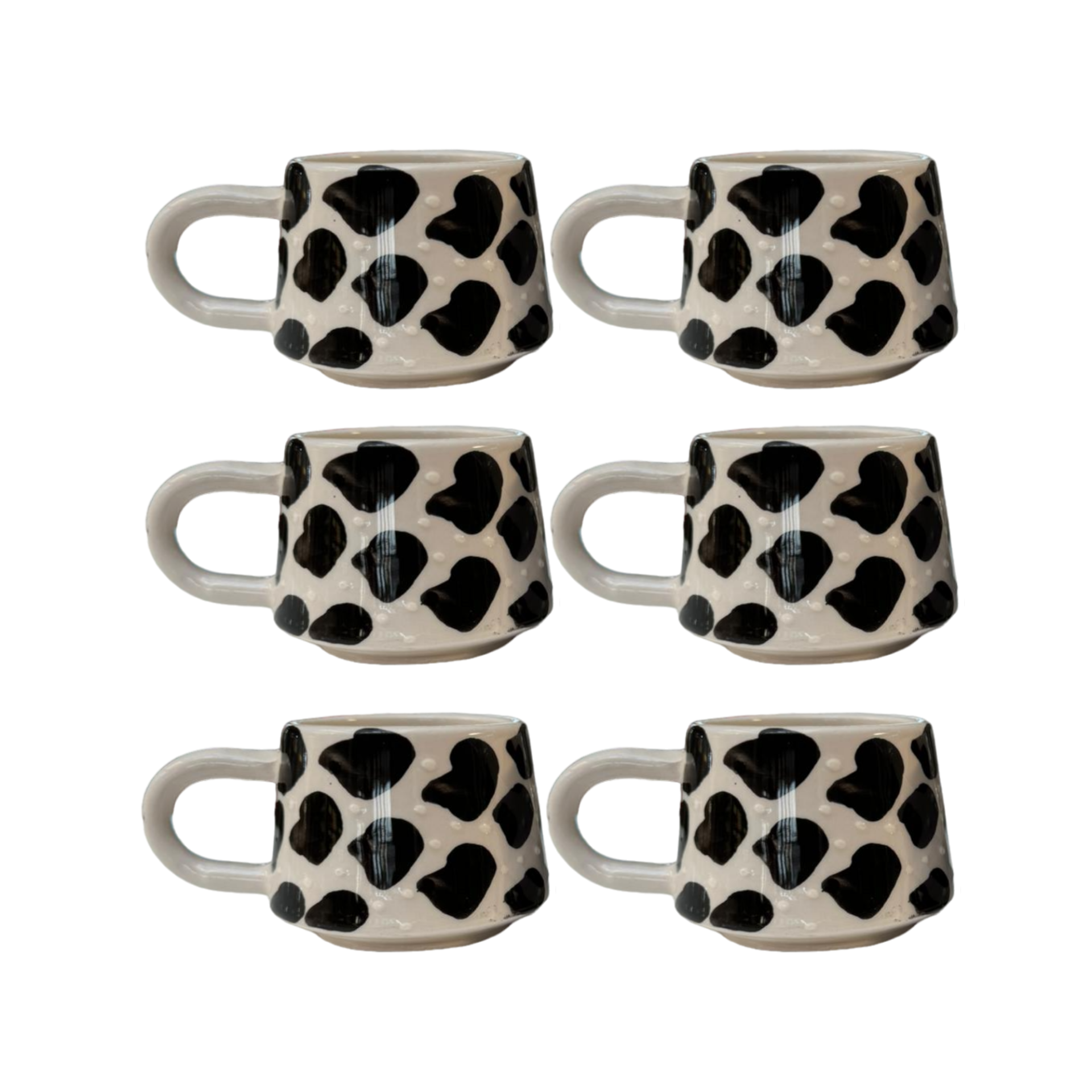 6 Adet  El İşi Klasik Seramik siyah Dalmaçyalı Desenli Kupa Bardak Mug
