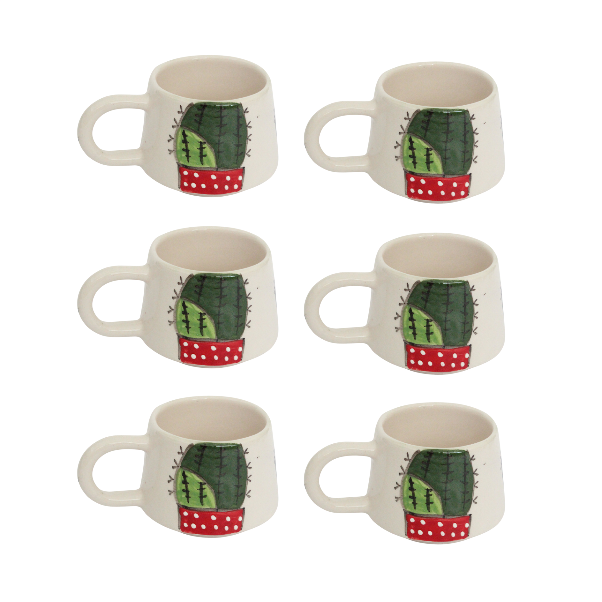 6 Adet  El İşi Klasik Seramik Kaktüs Desenli Kupa Bardak Mug