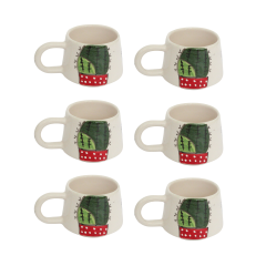 6 Adet  El İşi Klasik Seramik Kaktüs Desenli Kupa Bardak Mug