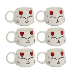 6 Adet  El İşi Seramik Klasik Kırmızı Kulak Desenli Kupa Bardak Mug