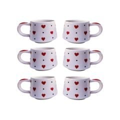6 Adet  El İşi Seramik Klasik Kırmızı Kalp Desenli Kupa Bardak Mug