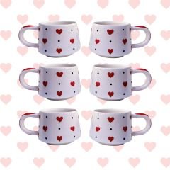 6 Adet  El İşi Seramik Klasik Kırmızı Kalp Desenli Kupa Bardak Mug