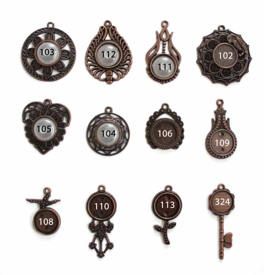 Set 12:  Bakır Renk 16 mm Zincirli Yuvarlak 12 li Küçük Metal Kolye Aparatı Seti