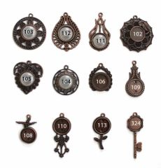 Set 12:  Bakır Renk 16 mm Zincirli Yuvarlak 12 li Küçük Metal Kolye Aparatı Seti