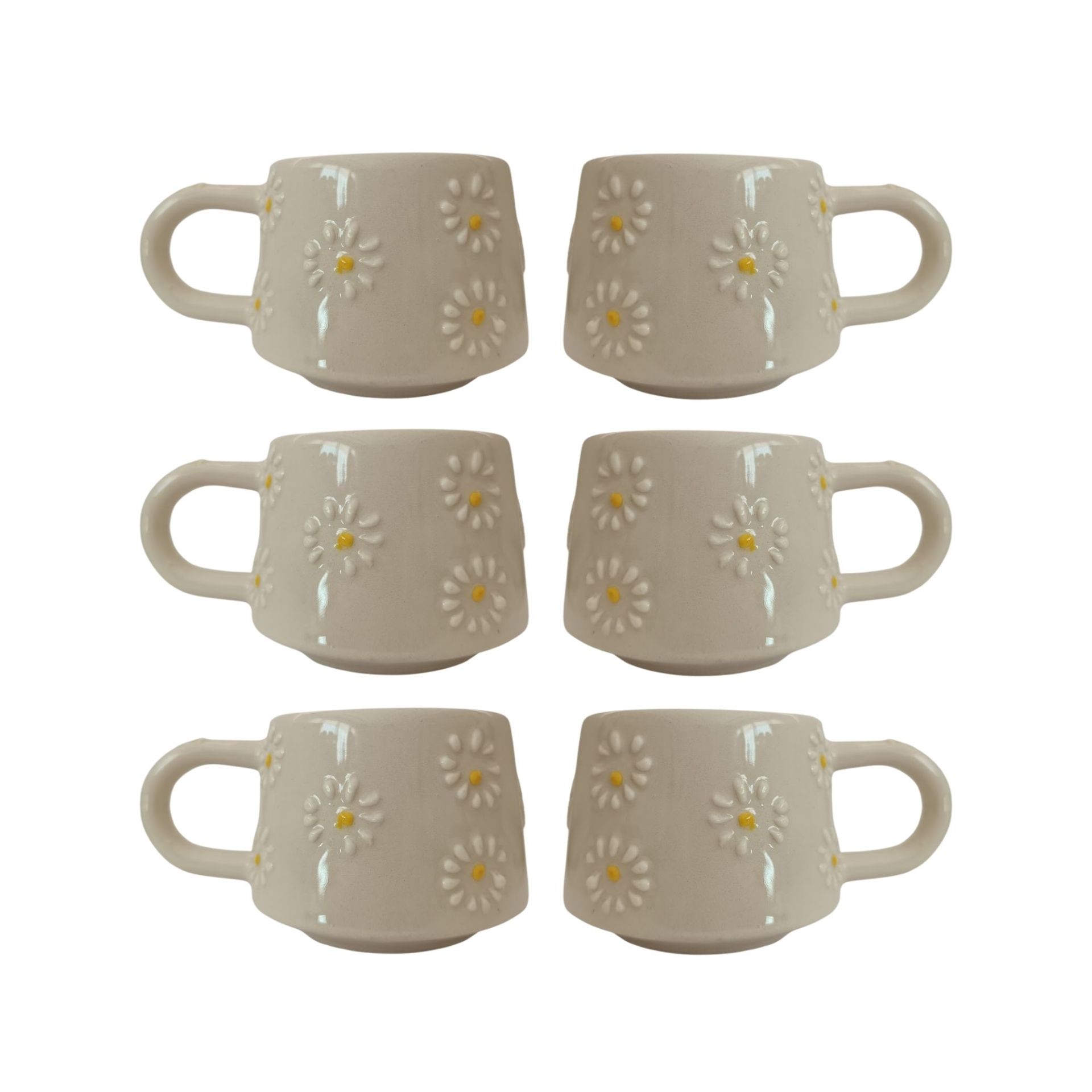 6 Adet  El İşi Seramik Klasik Çayır Papatya Desenli Kupa Bardak Mug