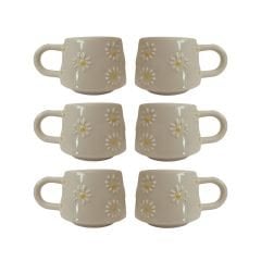 6 Adet  El İşi Seramik Klasik Çayır Papatya Desenli Kupa Bardak Mug