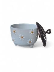 Ayşen Çayır Papatya Desenli Metal Kapaklı Seramik Şekerlik