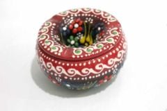 İlbay Kırmızı Renkli Çini Seramik Dantel Rüzgar Küllüğü - Dış Mekan Küllük