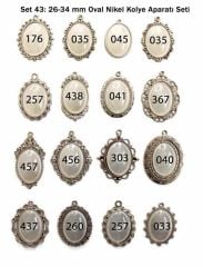 Set 43: Nikel Renk 26-34 mm Zincirli Oval Nikel 16 lı Zincirli Kolye Aparatı Seti