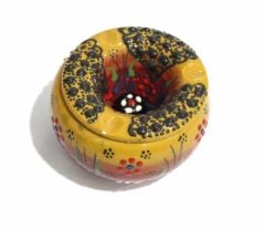 İlbay Turuncu Renkli Çini Seramik Dantel Rüzgar Küllüğü - Dış Mekan Küllük