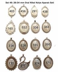 Set 46: Nikel Renk 26-34 mm Zincirli Oval 16 lı Metal Kolye Aparatı Seti