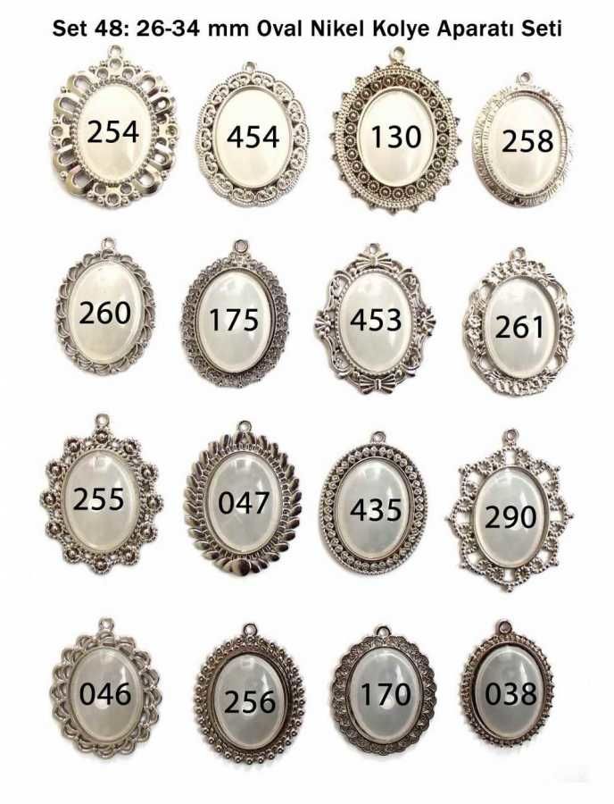 Set 48: Nikel Renk 26-34 mm Zincirli Oval 16 lı Kolye Aksesuarları Seti