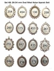 Set 48: Nikel Renk 26-34 mm Zincirli Oval 16 lı Kolye Aksesuarları Seti