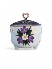 Lila Çiğdem Çiçeği Desenli Metal Kapaklı Seramik Ayşen Şekerlik