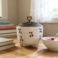 Ayşen Baby Kiraz Desenli Metal Kapaklı Seramik Şekerlik