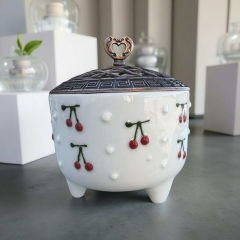 Ayşen Baby Kiraz Desenli Metal Kapaklı Seramik Şekerlik