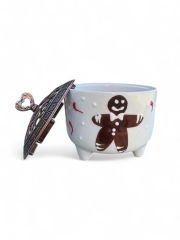 Ayşen Kurabiye Adam Desenli Metal Kapaklı Seramik Şekerlik