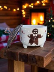 Ayşen Kurabiye Adam Desenli Metal Kapaklı Seramik Şekerlik