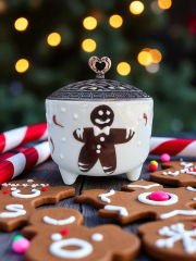 Ayşen Kurabiye Adam Desenli Metal Kapaklı Seramik Şekerlik