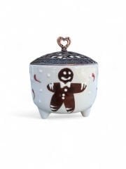 Ayşen Kurabiye Adam Desenli Metal Kapaklı Seramik Şekerlik