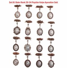 Set 81 : Bakır Renk 26-34 mm Zincirli 16 lı Oval Metal Kolye Aparatları Seti