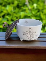 Ayşen Hayat Ağacı Desenli Metal Kapaklı Seramik Şekerlik