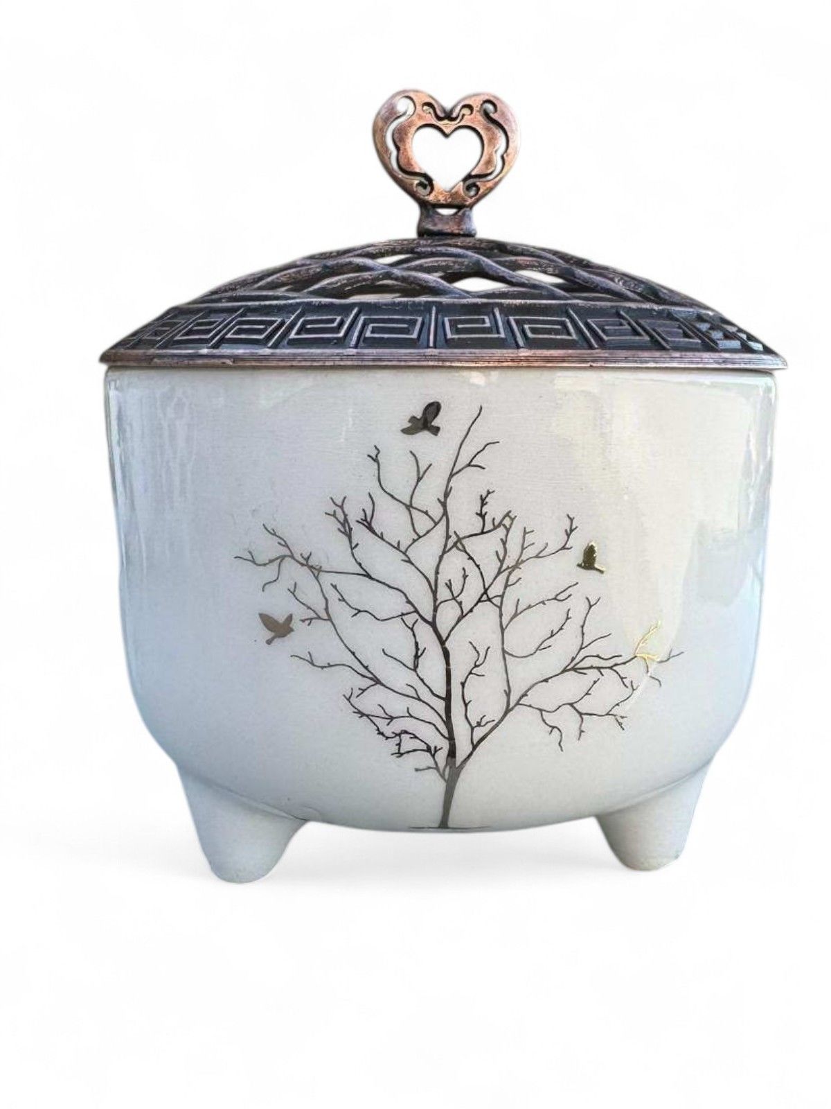 Ayşen Hayat Ağacı Desenli Metal Kapaklı Seramik Şekerlik