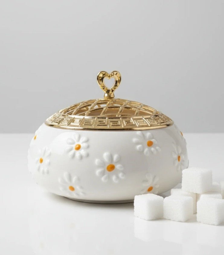 Çayır Papatya Desenli Metal Kapaklı Poyraz Şekerlik