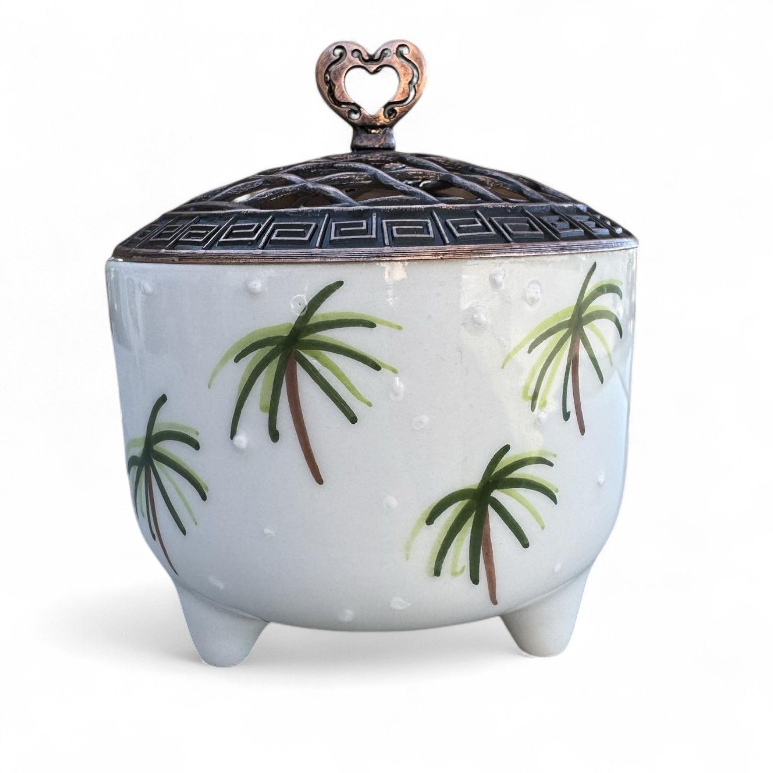 Ayşen Palmiye  Desenli Metal Kapaklı Seramik Şekerlik