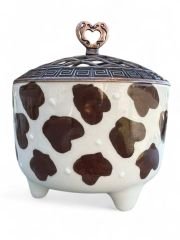 Ayşen Dalmaçyalı Desenli Metal Kapaklı Seramik Şekerlik