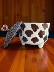 Ayşen Dalmaçyalı Desenli Metal Kapaklı Seramik Şekerlik