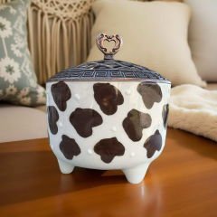 Ayşen Dalmaçyalı Desenli Metal Kapaklı Seramik Şekerlik