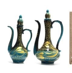 İlbay Çini Seramik Yaldızlı Yeşil Narin İbrik Vazo Takımı