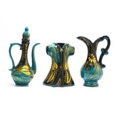 İlbay 25 cm Yaldızlı Çini Seramik İbrik, Kaftan ve Aşurelik Vazo Konsol Takımı