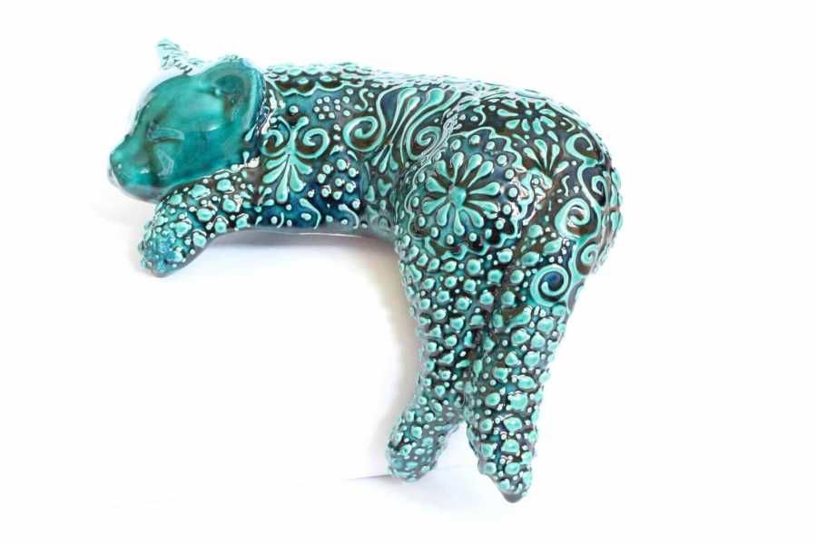 İlbay Turkuaz Renkli Çini Seramik Uyuyan Kedi Biblo