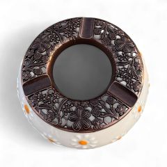 Çayır Papatya Desenli Metal Kapaklı El İşi Seramik Küllük | Rüzgar Küllüğü | Dış Mekan Küllüğü