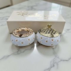 Çayır Papatya Desenli Metal Kapaklı Poyraz Seramik Şekerlik ve Küllük Seti