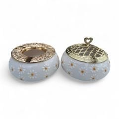 Çayır Papatya Desenli Metal Kapaklı Poyraz Seramik Şekerlik ve Küllük Seti