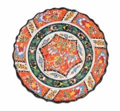 25 cm Otantik Desenli Dekoratif Çini Seramik Tabak - Turuncu